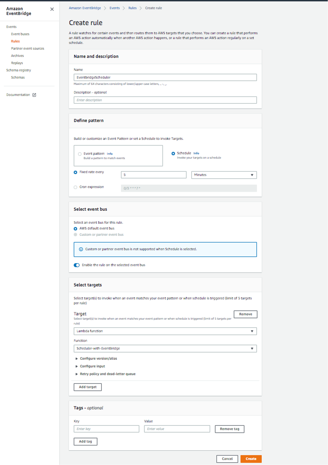 Creating an Event Bridge Rule