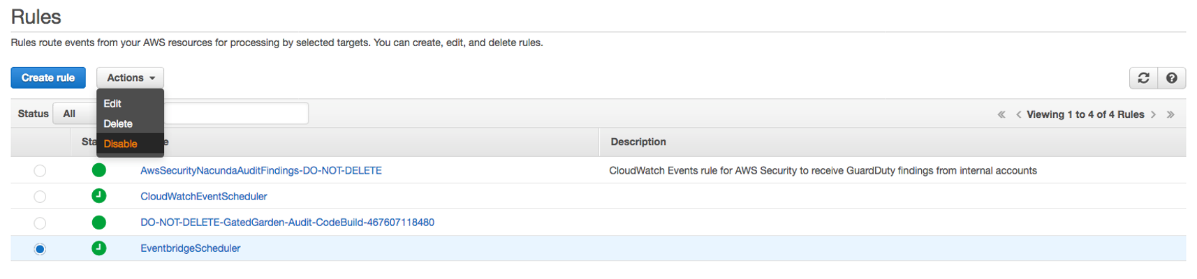 Disabling the event rule