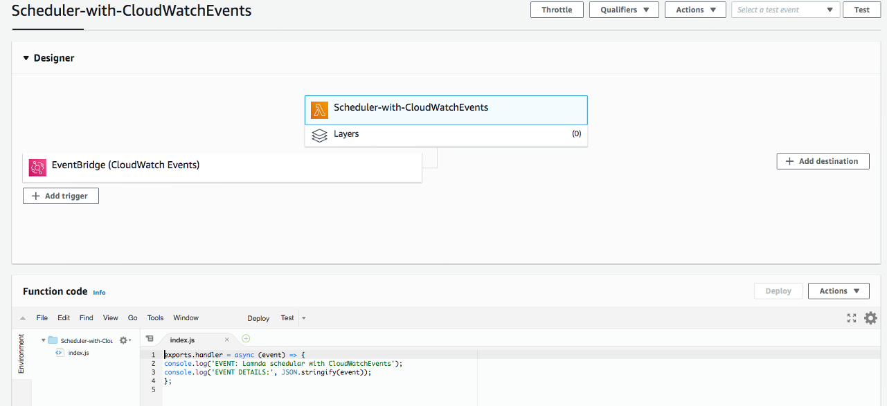 Snippet of Lambda function code for CloudWatch Events