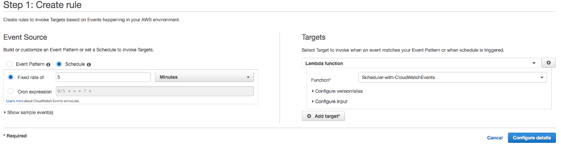 Creating CloudWatch Events rule