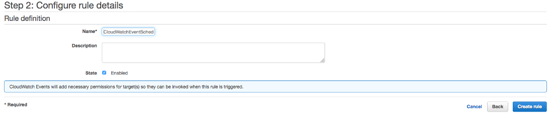 Configure CloudWatch rule details