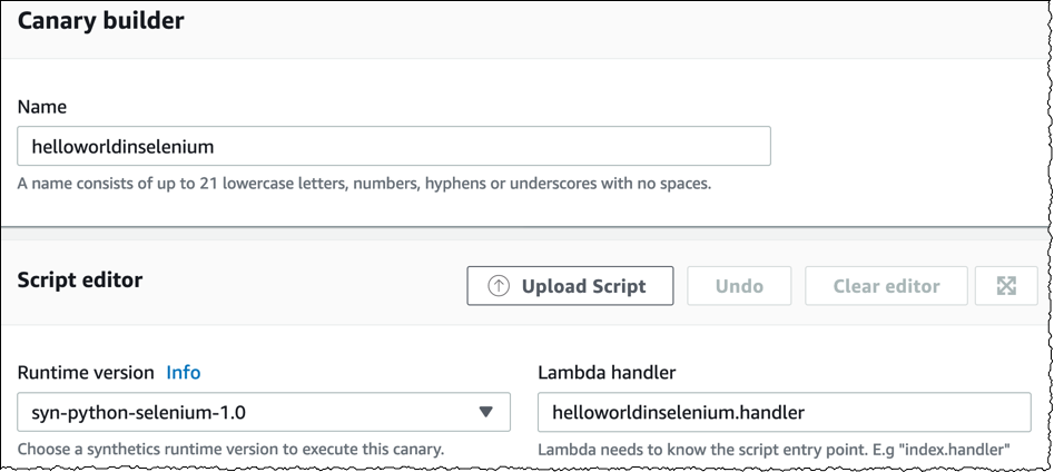 Canary name-runtime version-Lambda handler