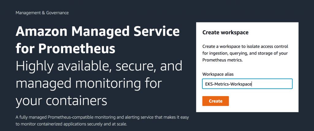 Creating a workspace in Amazon Managed Service for Prometheus