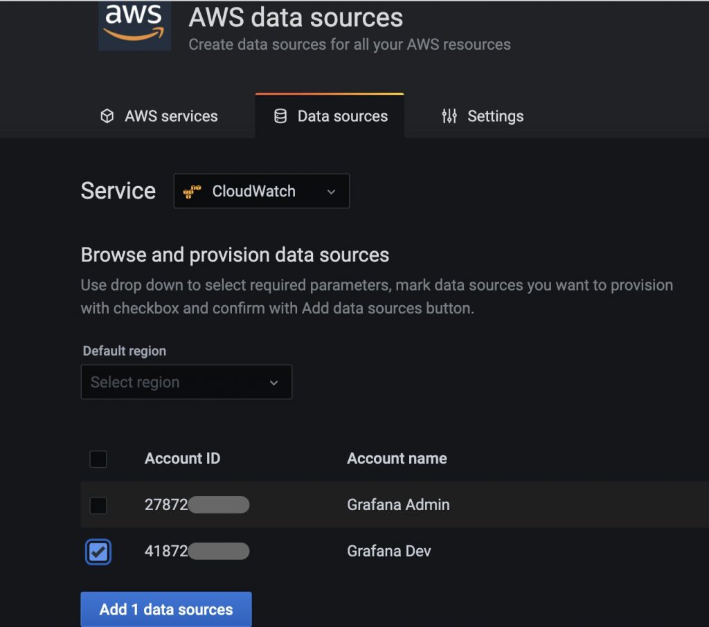 Auto-detected AWS data sources