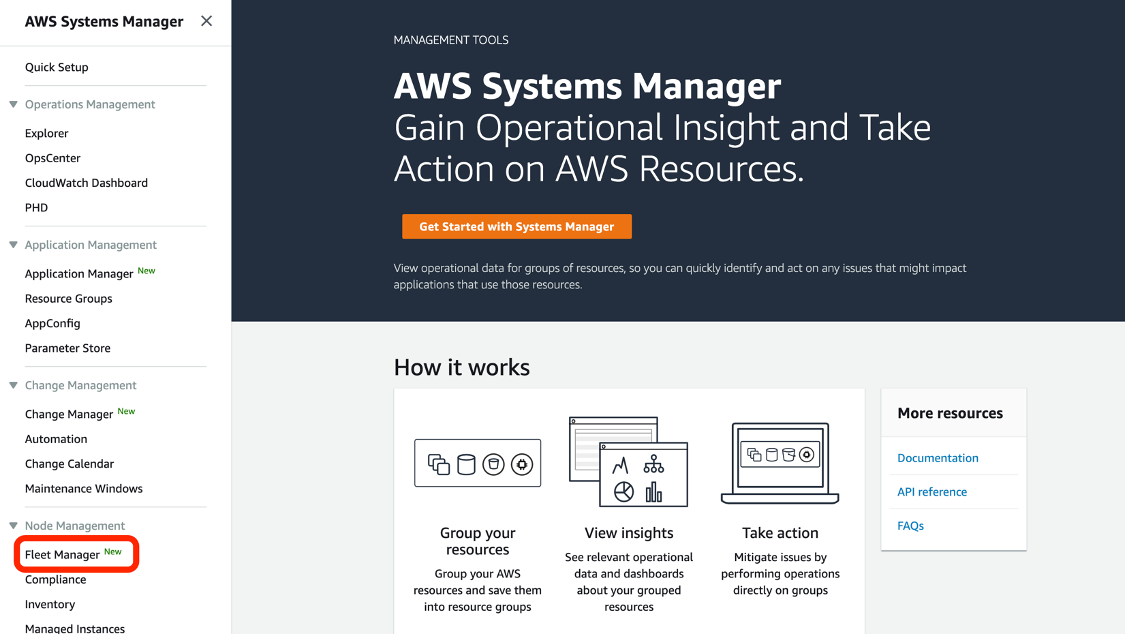 Fleet Manager is displayed in the left navigation pane under Node Management.