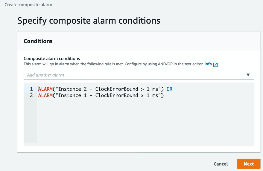 Composite alarm conditions are rules built using and/or operations.