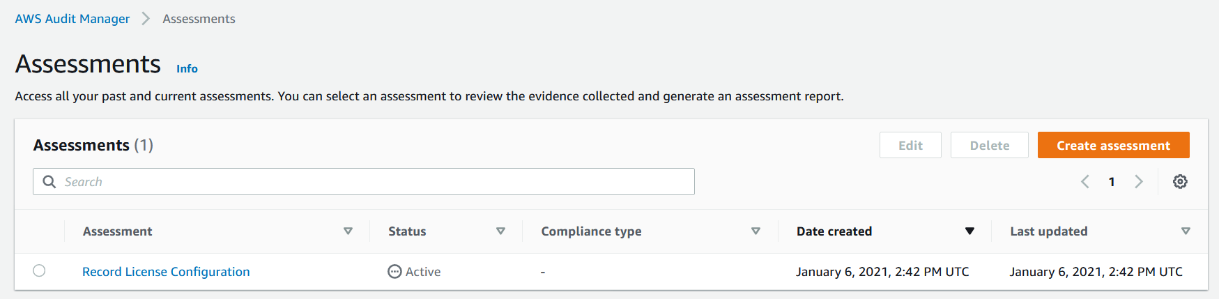 The Record License Configuration is displayed with a status of Active.