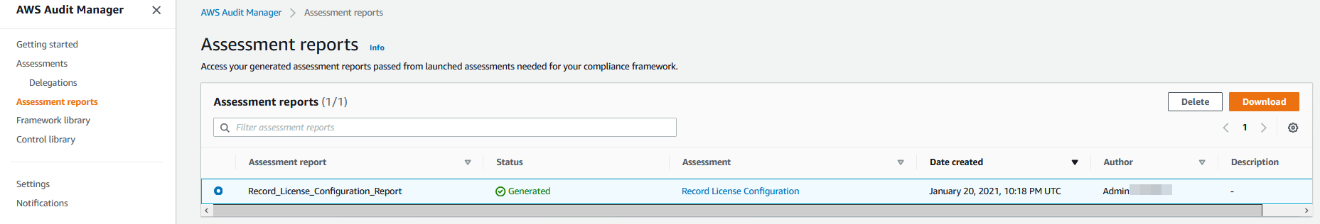 ALT TEXT: The Record_License_Configuration_Report is selected. It has a status of Generated.