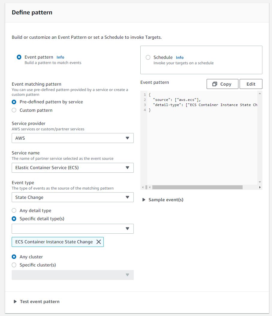 The Define pattern page displays fields that are completed as described in the procedure. 