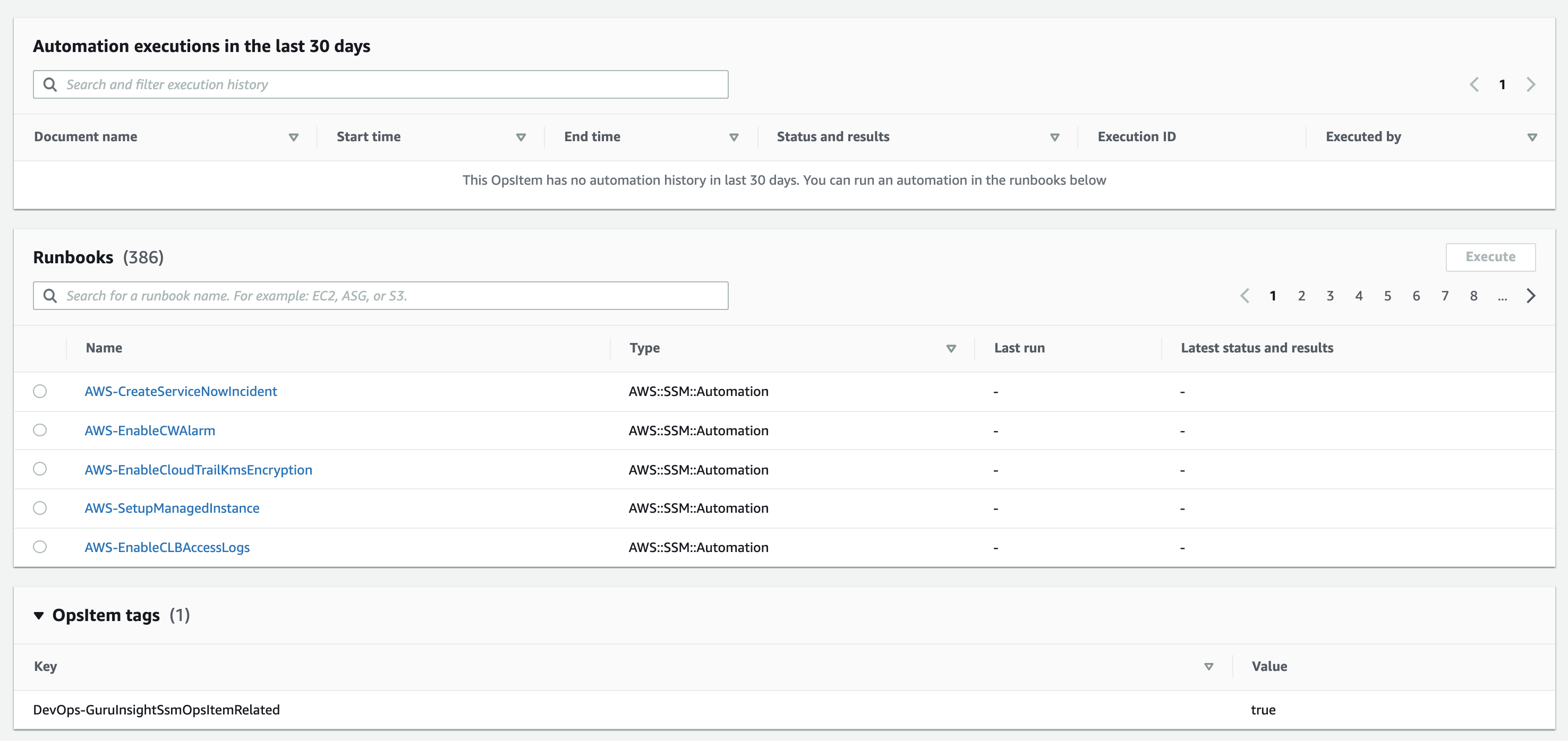 On the OpsCenter console, there is a list of available runbooks that can be applied to remediate the incident