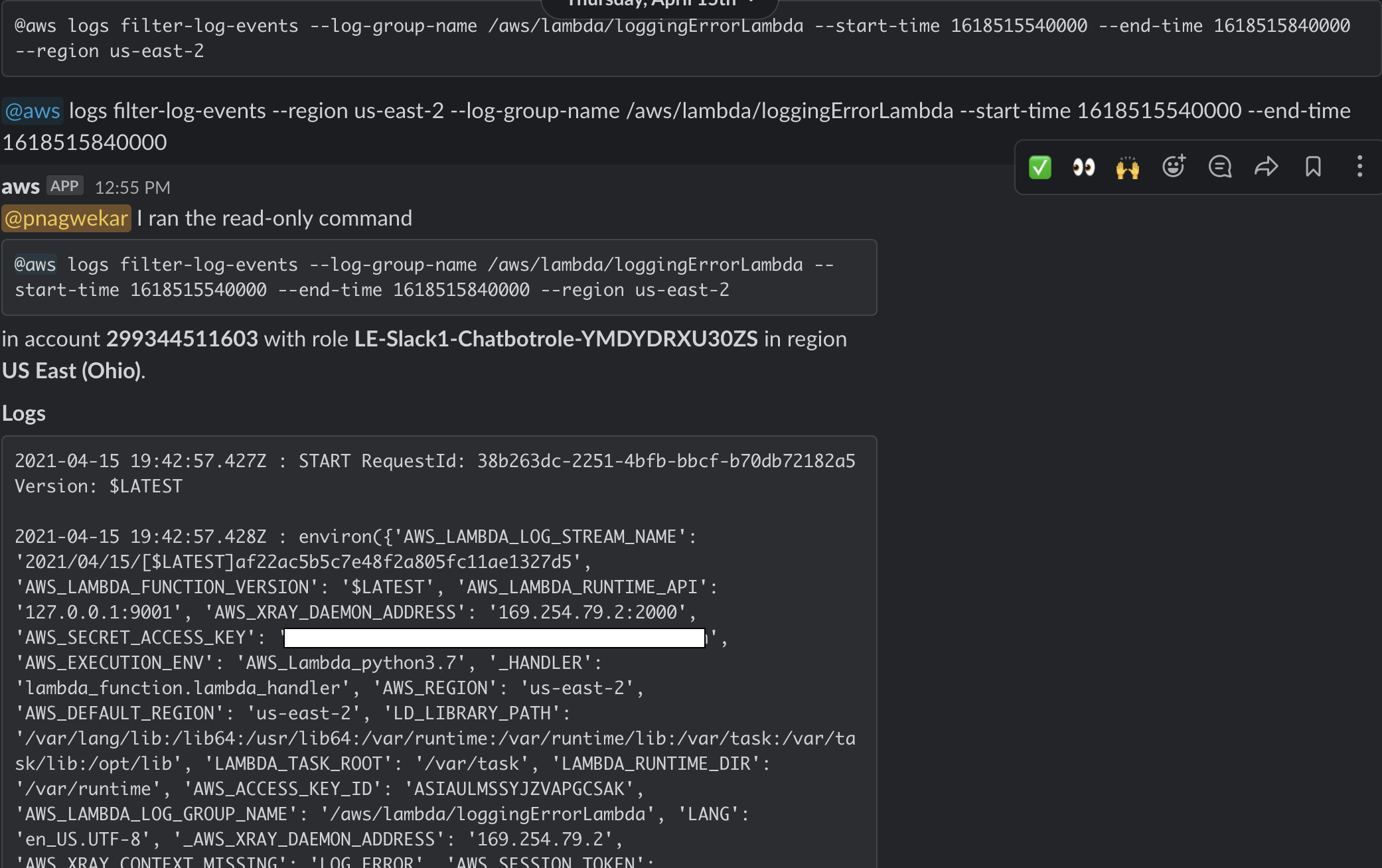 Figure 5: aws cli command