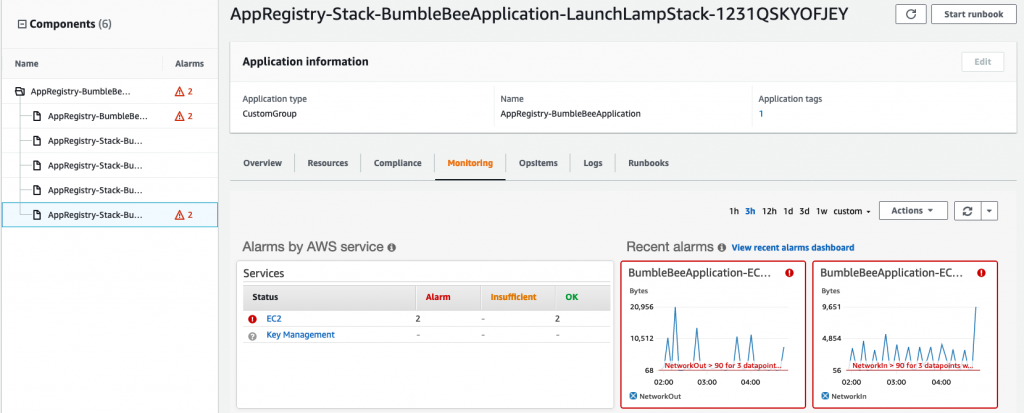 Monitoring details of an application in Application Manager