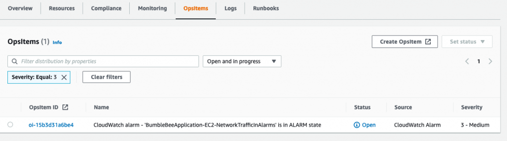 OpsItems reported in Application Manager