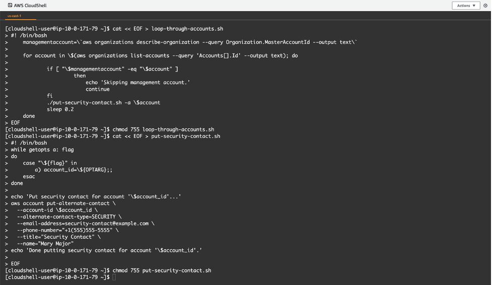 Snapshot showing the loading of the CLI scripts into the AWS Cloudshell