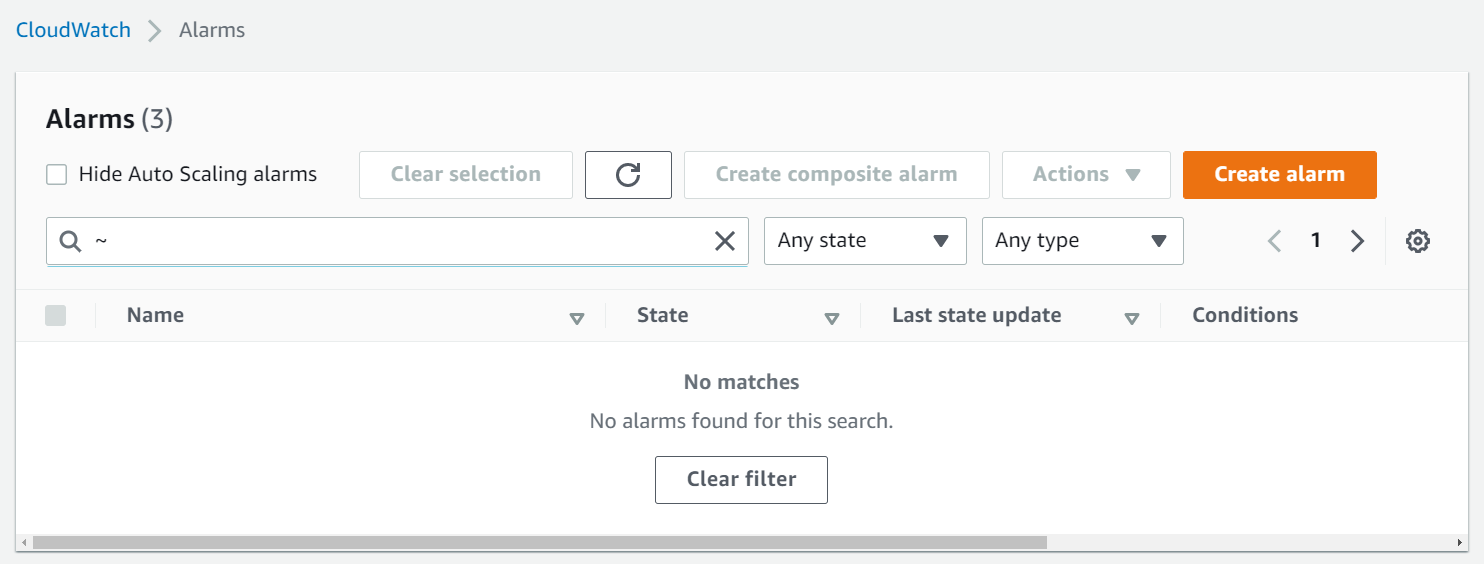 To create the billing alarm, you must first navigate to the CloudWatch console. From the CloudWatch console, select Alarms from the navigation on the left side, then select Create Alarm.