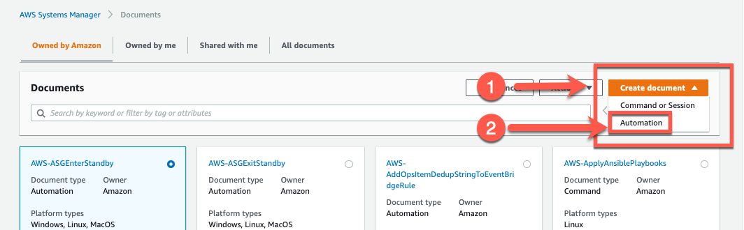 In the Documents list, create a new automation document