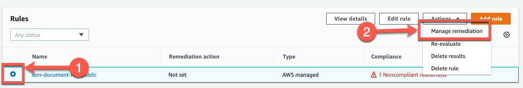 Configure remediation options for the Config rule