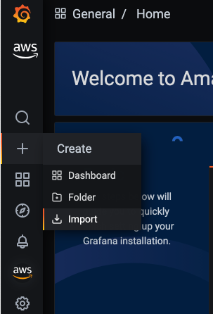 Choose the + sign and then choose Import to import the provided dashboard.