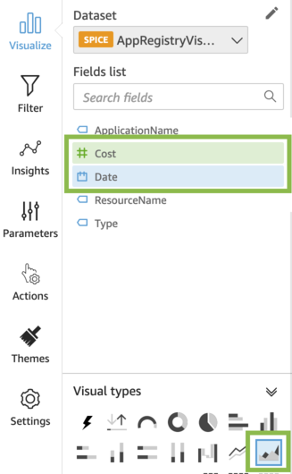 Creating area line chart to visualize the total costs of all applications over time