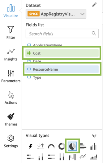 Creating pie chart to visualize the total costs of all applications per resource