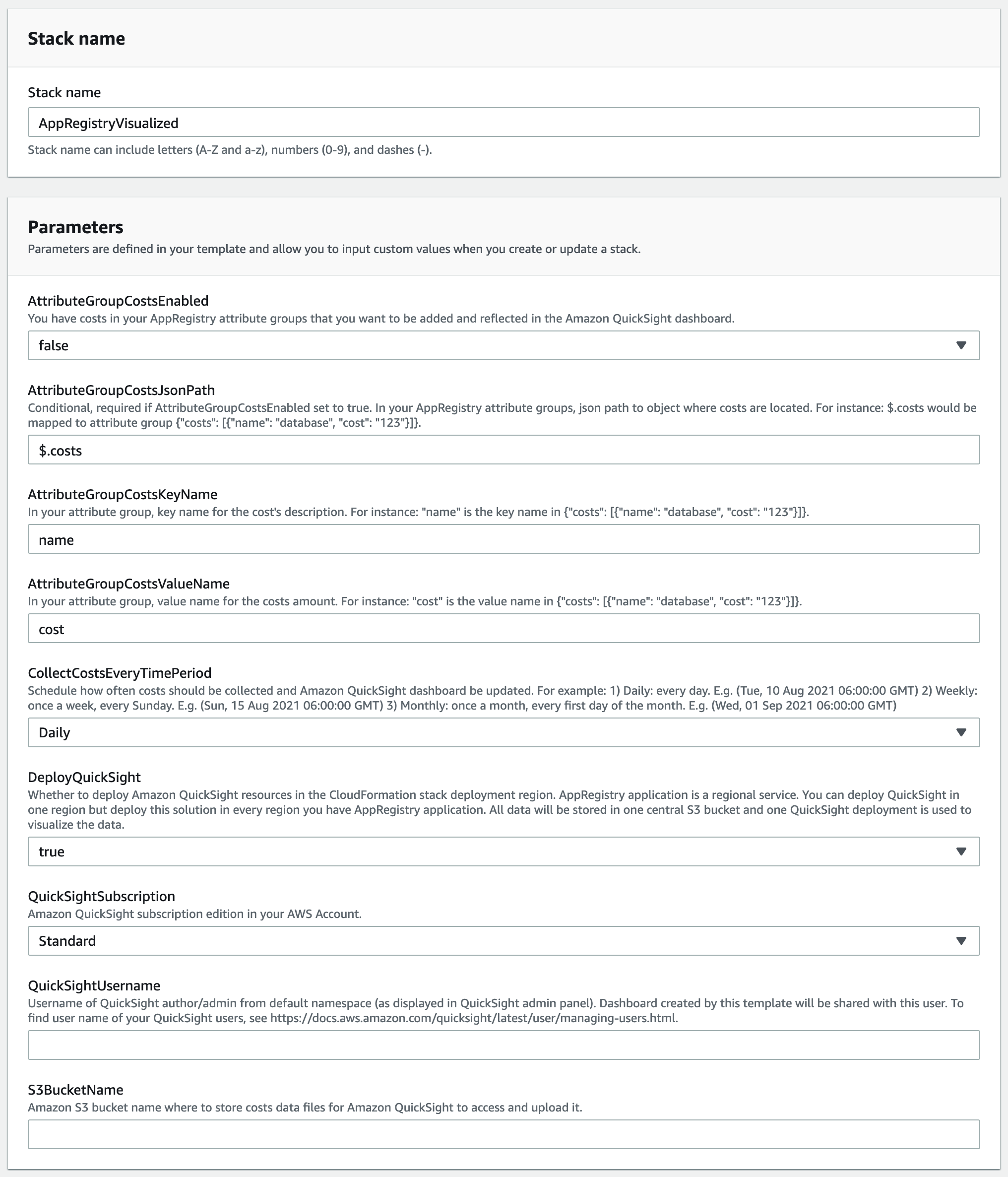 CloudFormation stack parameters configuration