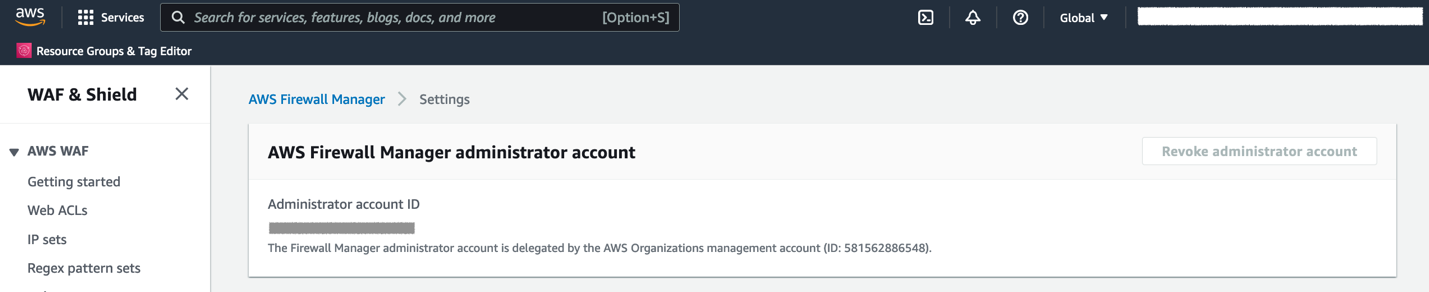 On the Settings page, the Enable sharing with AWS Organizations checkbox is selected.