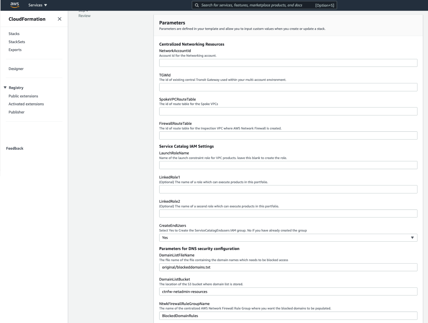 The CloudFormation template has parameters that require user input. They are described in detail in the body of the post.