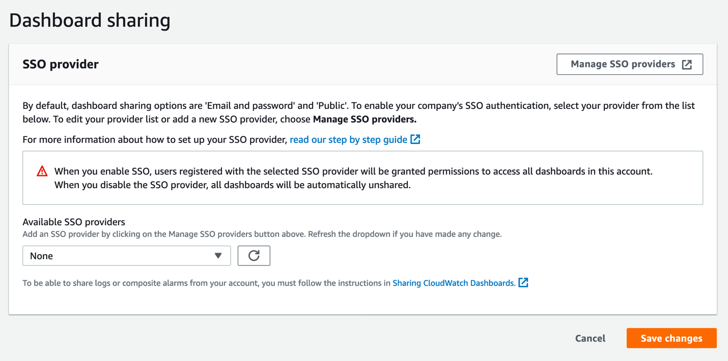 The initial view of the SSO provider selection will display no available providers until one has been created.