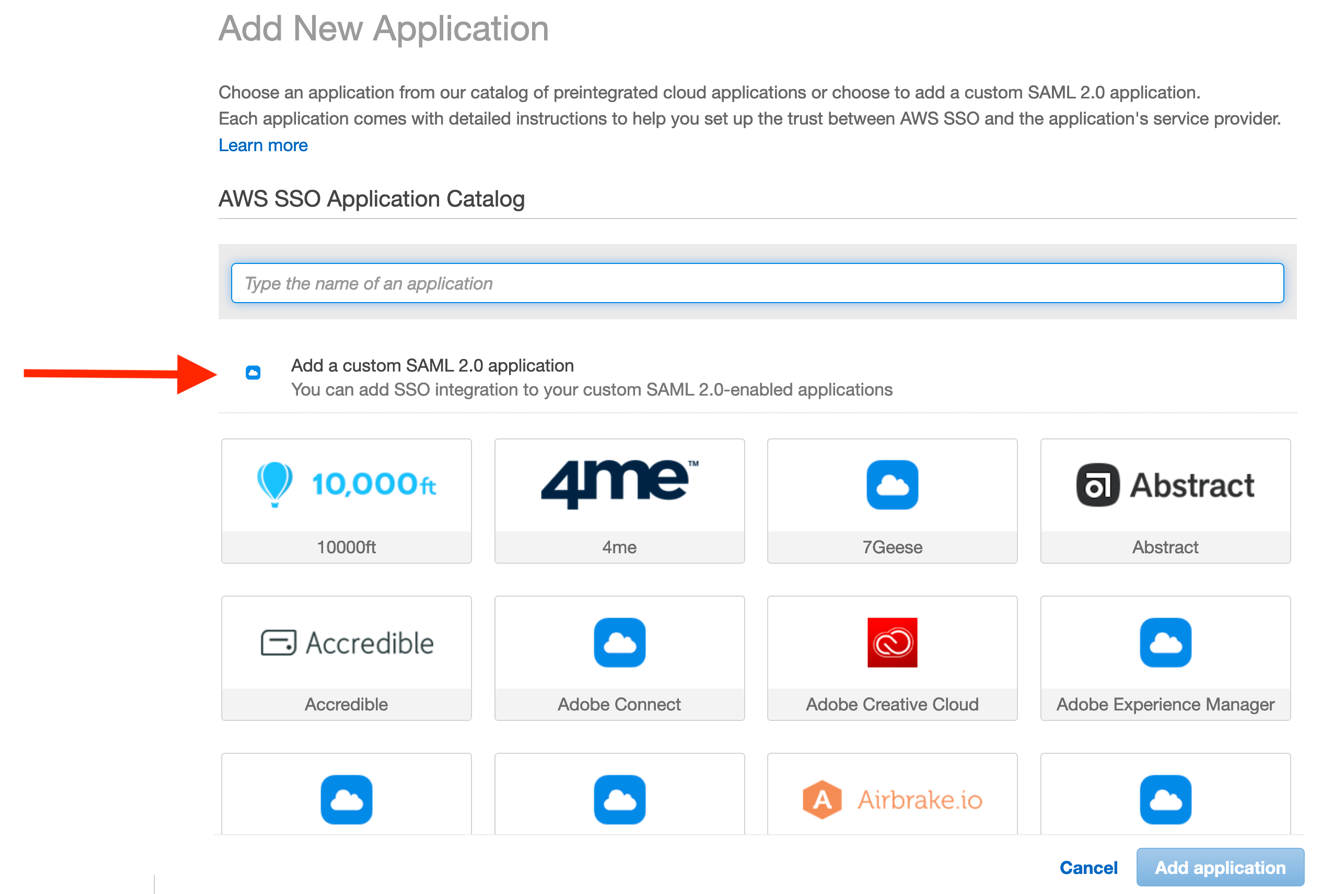 When creating a new SAML 2.0 application within AWS SSO, select the “Add a custom SAML 2.0 application” option.