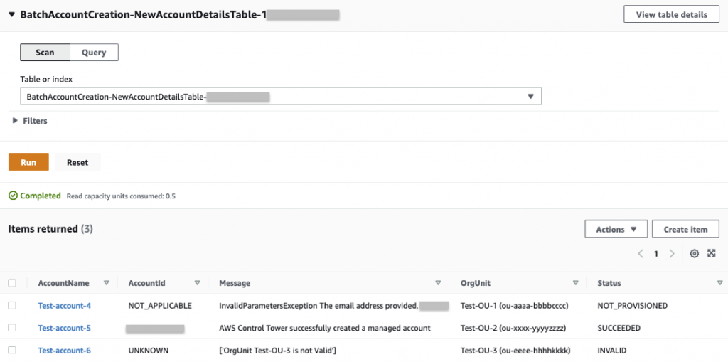 DynamoDB Table listing