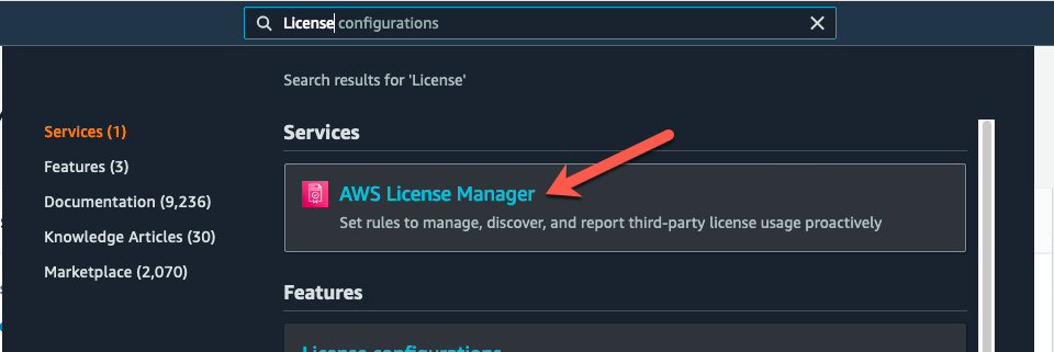 AWS License Manager in the console.