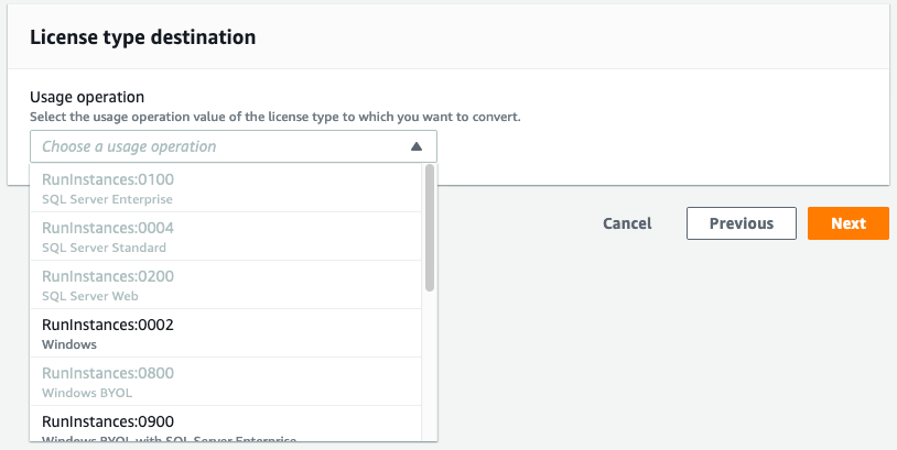 Filtered list of aplicable conversion options.