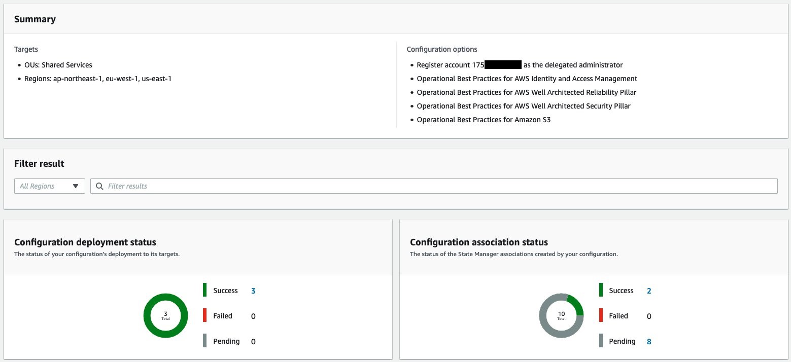 Screen displaying the conformance packs deployment status.