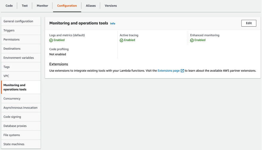 Lambda Console Enable Lambda Insights