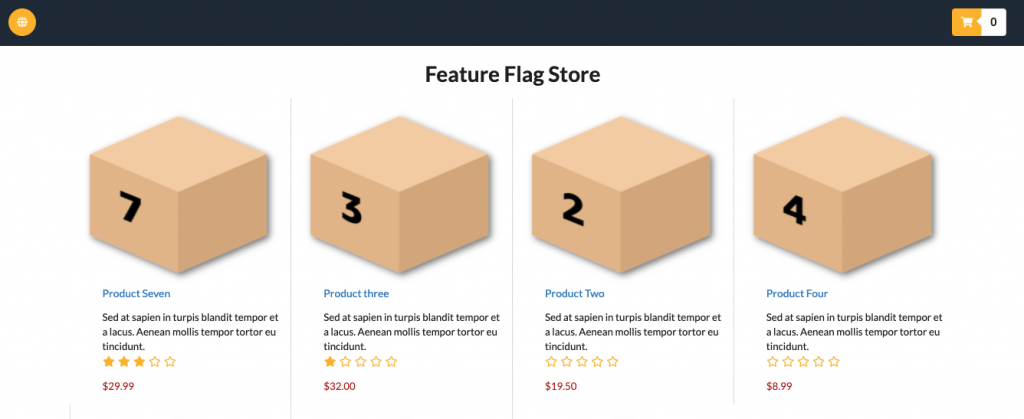 Front end of the feature flag store application with feature flags disabled