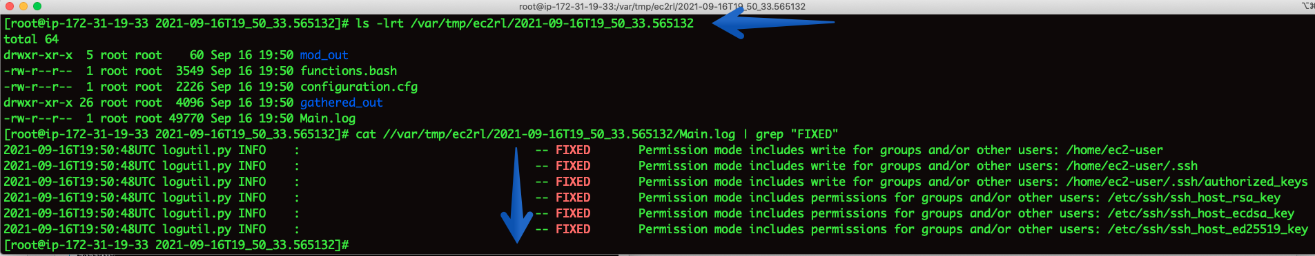 This putty page shows the log details that were fixed with the EC2Rescue execution. 