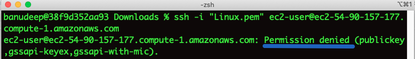 In this putty screenshot, we see the output of SSH command showing ‘Permission Denied’. 