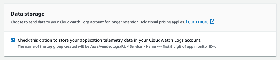 how to enable the data storage option using the AWS console.