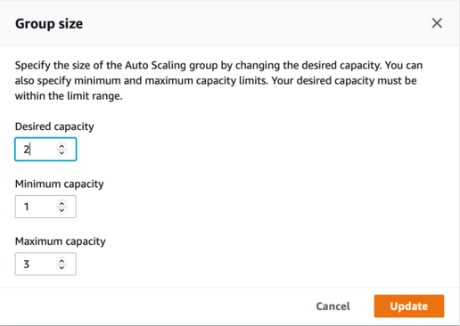 The size of your Auto Scaling Group is displayed visually in the AWS console.