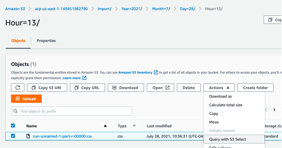 View of the transformed ALB access logs file in S3