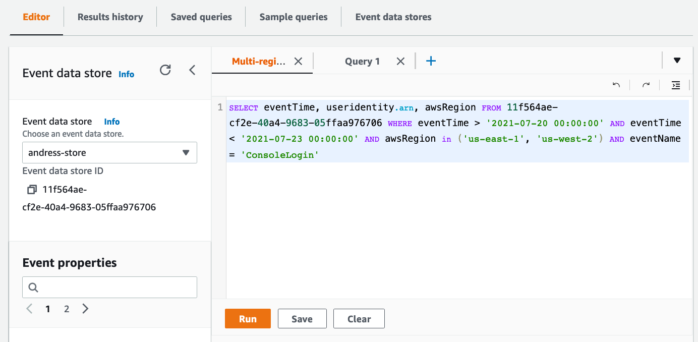 Sample query screen