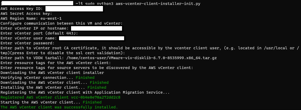 Installing MGN vCenter appliance using python3