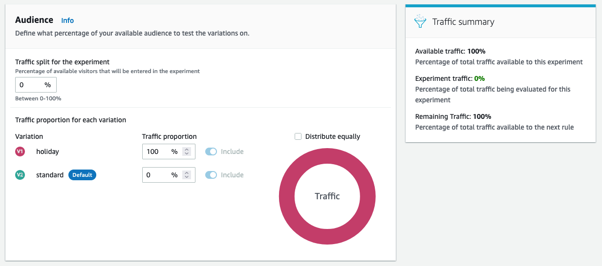 We see the traffic has been visibly dialed-back to 0% of traffic receiving the new variation of the experiment