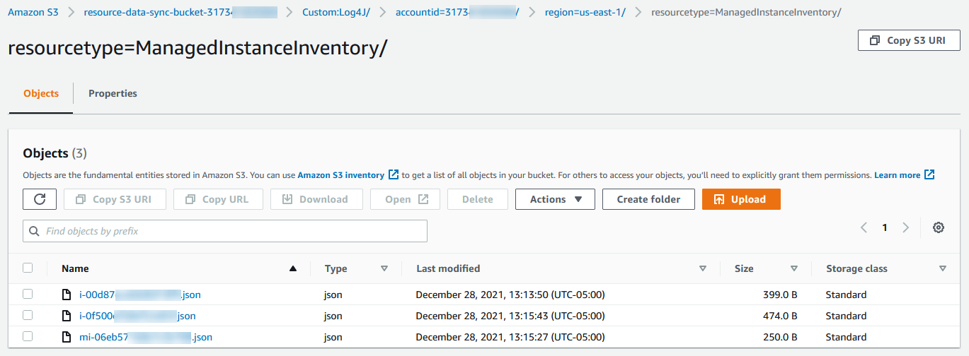 JSON files in an Amazon S3 bucket populated by a resource data sync.