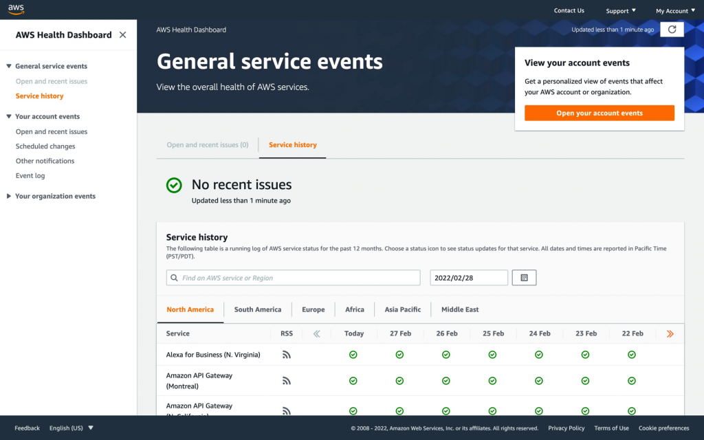 Learning about AWS service health with the new AWS Health Dashboard