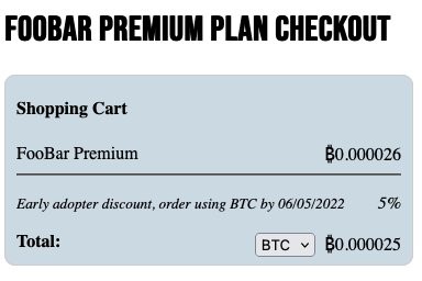 The sample Python app. After deploying the feature flag, this image now shows a demo checkout screen using Bitcoin.