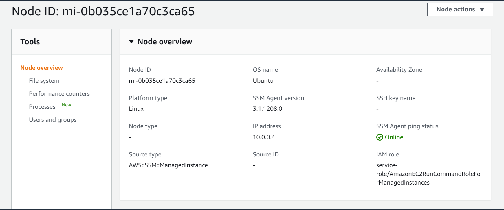 Systems Manager Fleet Manager provides node level details of the Azure VM.