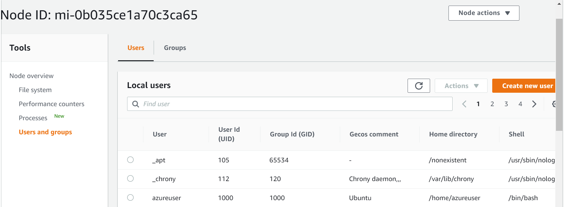 Systems Manager Fleet Manager provides user and group details of the Azure VM