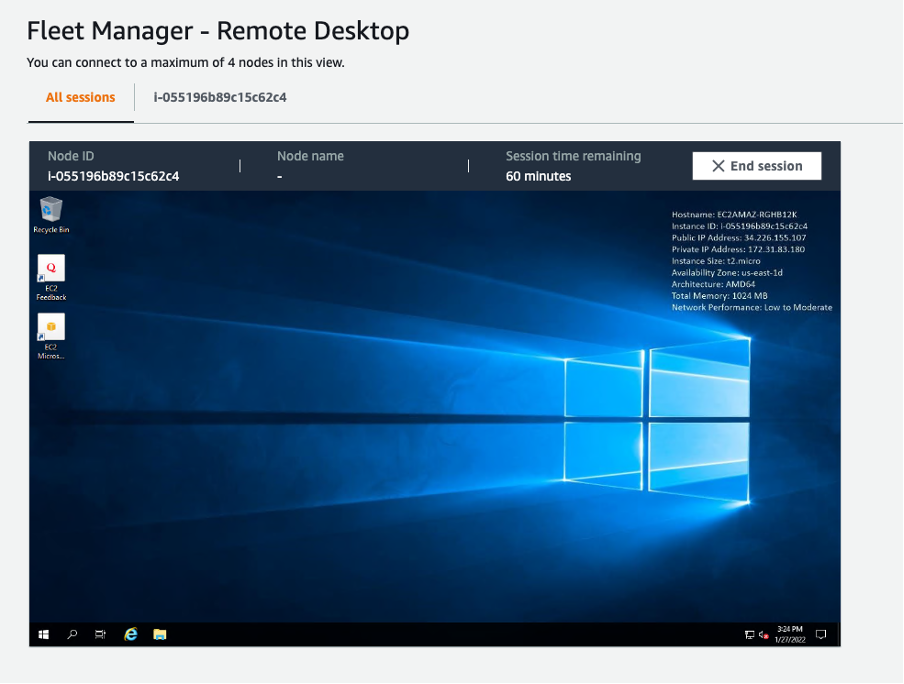 Figure 5: Console view of the Windows instances within the web browser window