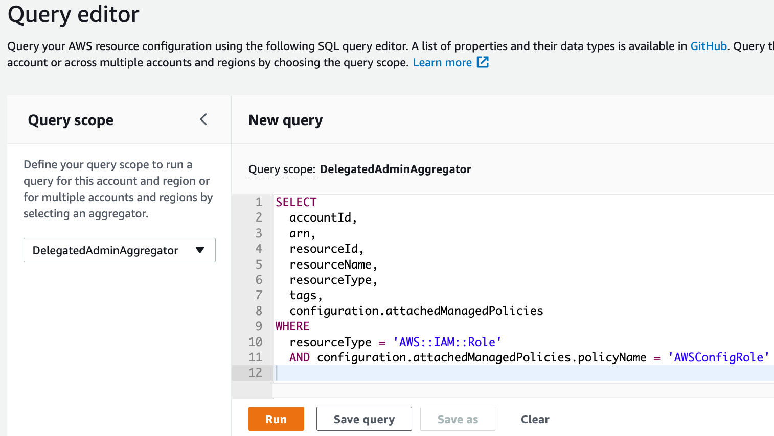 Figure 2. Running AWS Config Advanced Queries